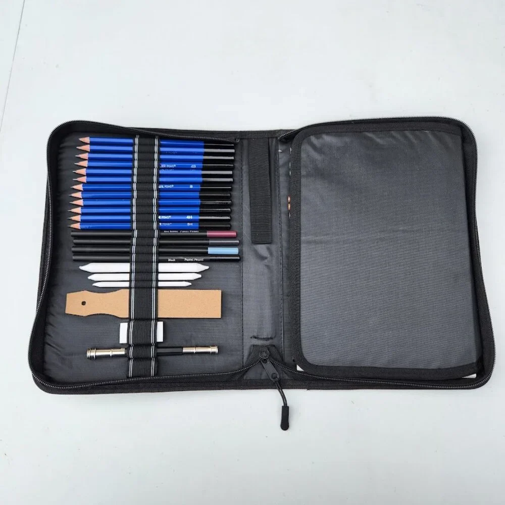 NEW 74 Piece Art Kit Supplies Watercolor Pencils Charcoal Travel Case Colored Pe